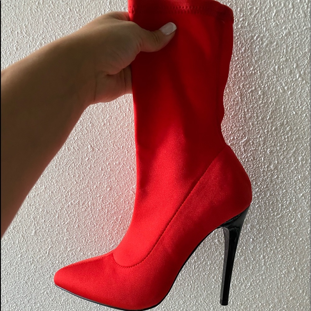 Brand new stretch red sock stiletto ankle boot fits a 5.5 (that’s my size)